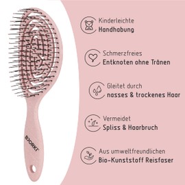 BJORKI Children's Hair Brush Without Pulling Detangler Against Knots & Split Ends Blush