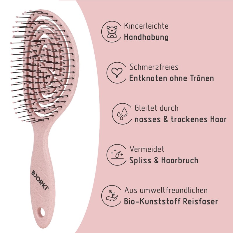 BJORKI Children's Hair Brush Without Pulling Detangler Against Knots &