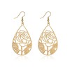 Teppdfann Gold Plated Rose Flower Filigree Teardrop Dangle Earrings Vintage