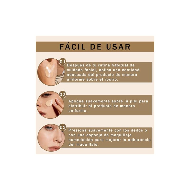 Base de Maquillaje, SPF 50, Base de maquillaje cobertura edificable,
