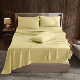 Nestl Extra Deep Cal King Sheet Set - 6 Piece Breathable & Cooling Sheets - Hotel Luxury Bedding Set w/18-24 Inch Extra Deep Pockets - Easy Fit - Super Soft, Wrinkle Free & Comfy - Yellow