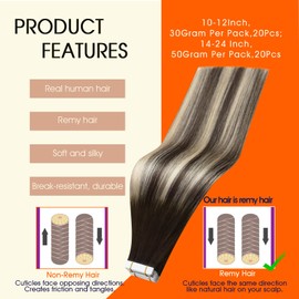 Full Shine Full Shine Hair Extensions Tape ins Color 2/60/2 Tape in Hair Extensions Real Human Hair 50G Glue in Extensions Seamless Tape ins Human Hair 18Inch Remy Invisible Human Hair 20Pcs for Women Add Length