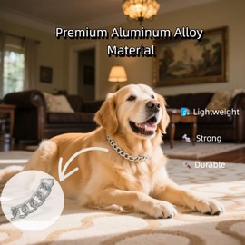 Cwyza Gold Dog Chain Necklace – Fashionable Cuban Link, Adjustable, Lightweight & Durable Metal Decoration (Silver, 21" (Neck Fits 20"-24"))