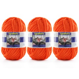 Chunky Chenille Yarn for Crocheting - 3 Pack of 100g/3.5oz - #6 Super Bulky - Polyester - Baby Blanket Yarn for Crochet Amigurumi Blankets (3, Orange)