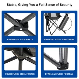 SAILARY Collapsible Folding Camping Chairs Heavy Duty Lawn Foldable Chair with Cooler Bag, Storage Pocket, Waterproof Bag Outdoor Arm Sport Chair, Supports 325LBS, Black