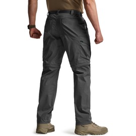 CQR Men's Convertible Cargo Tactical Pants, Water Resistant Outdoor Hiking Pants, Zip Off Lightweight Stretch Work Pants, Runyon Cargo with Belt Charcoal, 28W x 30L
