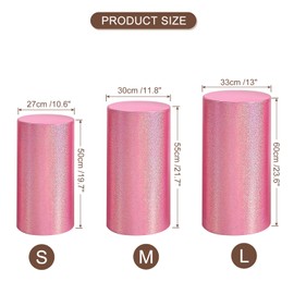 sourcing map Set of 3 Pink Cylinder Spandex Stand Covers, Plinth Stand Cover for Laser Reflective Fabric with Elasticity, Only Contains Cylinder Covers (Laser Glitters - Small)