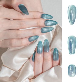 Sun&Beam Nails Handmade Nail Tips, Medium, Long, Coffin Ballerina, Blue, False Nails, Magnet, Plain, One Color, Simple Design, Fashionable, 10 Pieces (#250 S)