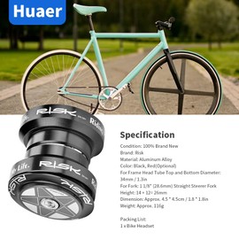 Bike Headset Set, 34mm MTB Mountain Bike Road Bicycle Bike Bearing Headset Aluminum Alloy Bike Front Fork Stem Headset for 28.6mm Straight Steerer Fork Bearing(Black)