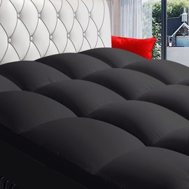 COONP Twin XL Mattress Topper, Extra Thick Pillowtop, Cooling Plush Mattress Pad Cover Bed Topper Protector with 8-21 Inch Deep Pocket (Black, Twin XL)