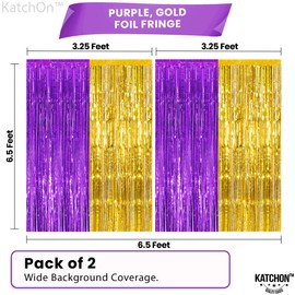 KatchOn, Purple and Gold Fringe Backdrop - 3.25 x 6.5 Feet, Pack of 2 | Purple and Gold Foil Fringe Curtain, Graduation Decorations 2025 | Grad Backdrop, 2025 Graduation Party Decorations
