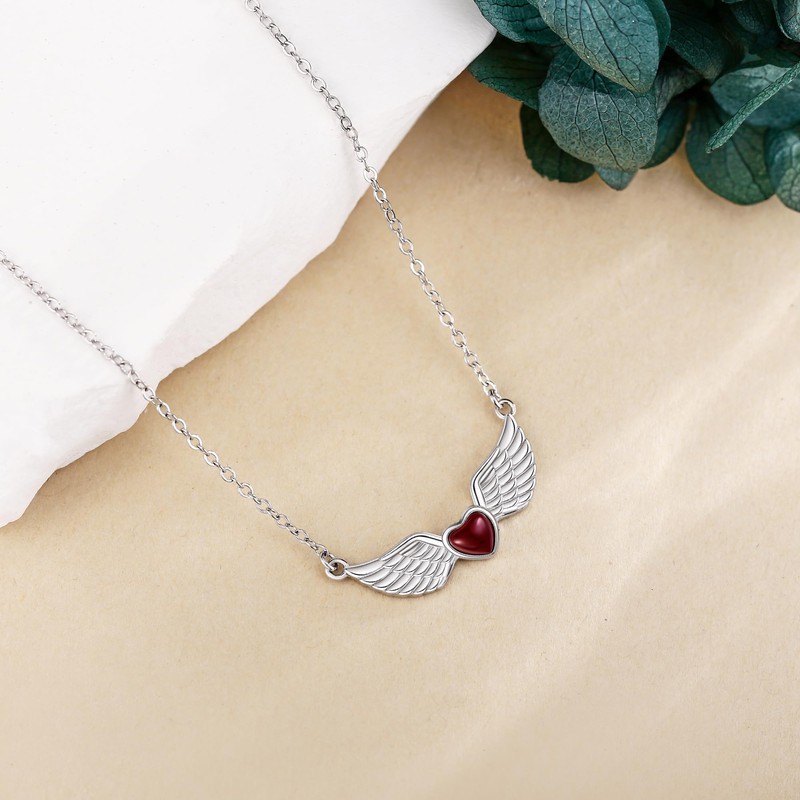 HUKKUN Angel Wings Necklace 925 Sterling Silver Small Angel Pendant