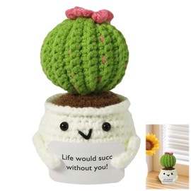 Emotional Support Plant Gift,Crochet Cactus,Positive Cactus,Cactus Crochet Doll,for Adults Children Room Office Desktop Decoration (Green Cactus)