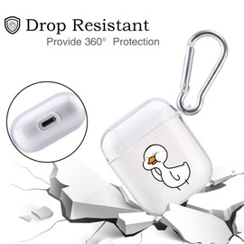 Cute Animal Case for Airpods 1 &2, MAYCARI Transparent Clear Protective Soft TPU Cover, Funny Duck Pattern Design Fun Cases for Girls Kids Teens