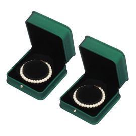 sourcing map 2PCS PU Leather Bracelet Boxes, Classic Leather Bangle Box Jewelry Gifts Boxes Storage Case Organizer Holder for Wedding Ceremony Proposal Engagement (Green)
