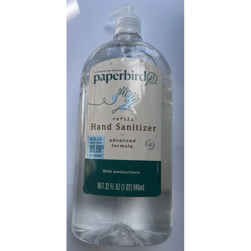 PaperBird Hand Sanitizer Advanced Formula Moisturizers Refill 32oz EXP 2026