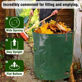 Gardzen 3-Pack 72 Gallon Yard Waste Bags, Reusable Heavy Duty Collapsible Garden Leaf Bags with Plastic Ring, Stand-Up Yard Waste Bin for Leaves, Lawn Debris & Grass Clippings, PE Material