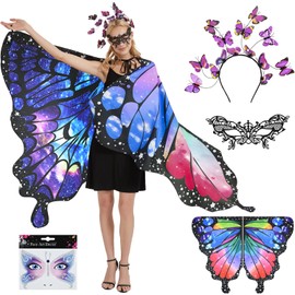 FORMIZON Butterfly Costume Women's Double-Sided Print, Butterfly Wings Adults, 4-Piece Set Butterfly Cape, Fairy Wings for Adults, Cosplay, for Carnival, Fancy Dress Party, blue, Unit size