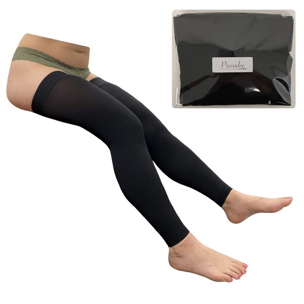 Presadee Thigh Sleeve 20-30mmHg Firm Compression Calf Leg Knee Swelling Stocking (Black, S/M)