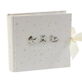 Beautiful Bambino"Baby Shower" 6" x 4" Slip in Photo Album - White with Silver Stars & Icons