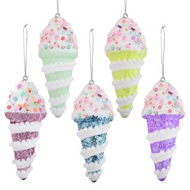 5pcs Ice Cream Christmas Ornaments Set, Macaron Pastel Color Ice Cream Hanging Pendant Gifts for Xmas New Year Birthday Home Party Indoor Outdoor