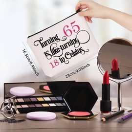 WCGXKO Funny 65 Years Old Gift For Women 65th Birthday Gift Makeup Bag Turning 65 Is Like Turning 18 In Celsius Cosmetic Bag (Turning 65)