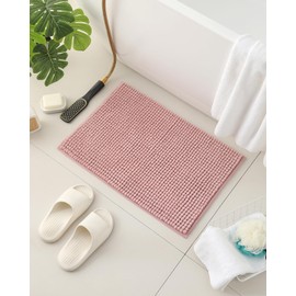 Pincy Chenille Non-Slip Bath Mat, 40 x 60 cm, Shaggy Microfiber Bathroom Mat, Quick Water Absorbent, Machine Washable, Durable Floor Rug, Perfect for Bathroom (Pink)