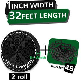 Reusable Cable Straps Roll with 48 Buckles 1" x 32Ft, Cut-to-Length Hook and Loop Strap Nylon Cable Ties and Fastening Straps for Organizing and Storage Black