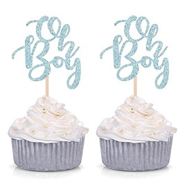 Blue Oh Boy Cupcake Toppers Party Decors Baby Shower Decoration Picks - Set of 24