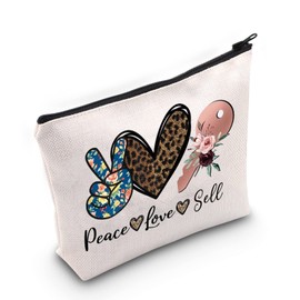 LEVLO Real Estate Cosmetic Make Up Bag Gift For Realtor Peace Love Sell Makeup Zipper Pouch Bag For House Seller (Peace Love Sell)