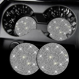 SINGARO Bling Cup Holder Coasters for Car, 2PCS Universal Non-Slip Cup Holder, Embedded Decorative Coasters, Shiny Crystal Car Interior Accessories Gifts for Women (White)