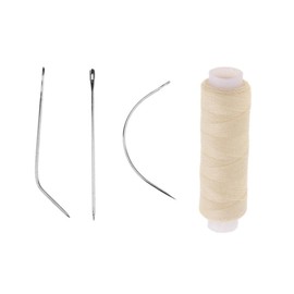 zalati Hair Track Weft Cotton with 3pcs J+I+C Shaped Thread Needles Tools Kit for Weaving Sew Decoration Hair Extension Wigs - Beige