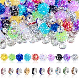SmallCat 70pcs Rhinestone Beads for Pens, 20pcs Glitter Rhinestone Ball Beads & 50pcs Spacer Beads, Colorful Large Hole Beads for Beadable Pens, Bracelets, Keychains, Jewelry Making