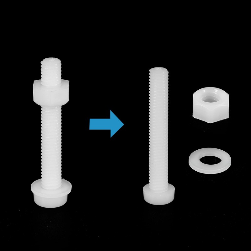 PATIKIL M6x40mm White Nylon Bolts Plastic Nuts Full Thread Head