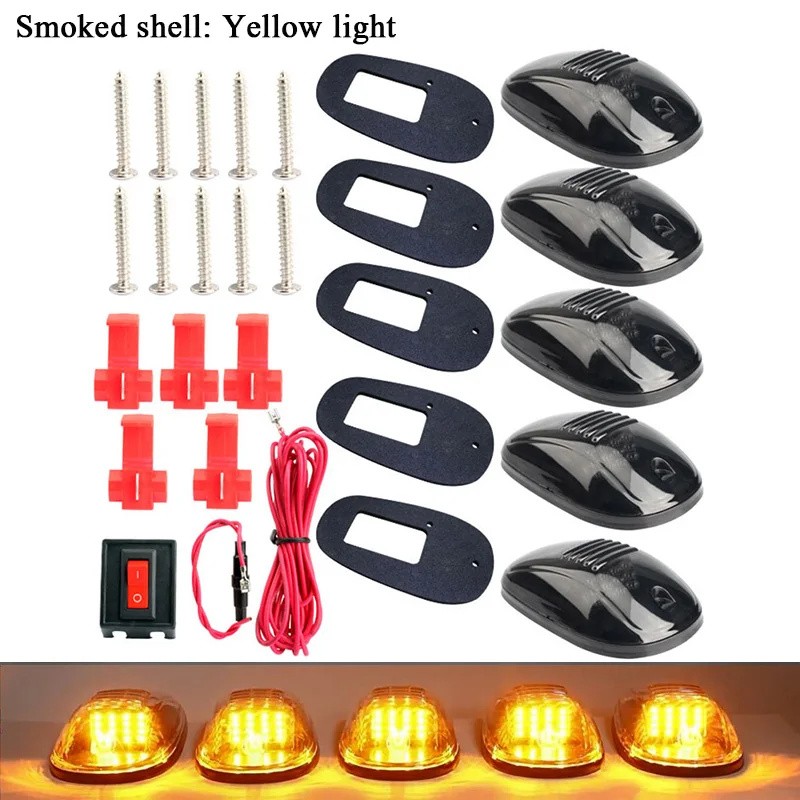 5-Piece 12V LED Cab Roof Marker Light Kit with Smoked