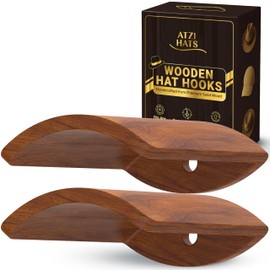 Atzi Hats Cowboy Hat Hooks for Wall – Set of 2 Wooden Hat Holder Rack for Fedora, Western, Baseball & Sun Hats – Rustic Red Sandalwood Hooks for Home, Closet, Entryway, Cabin Hat Rack