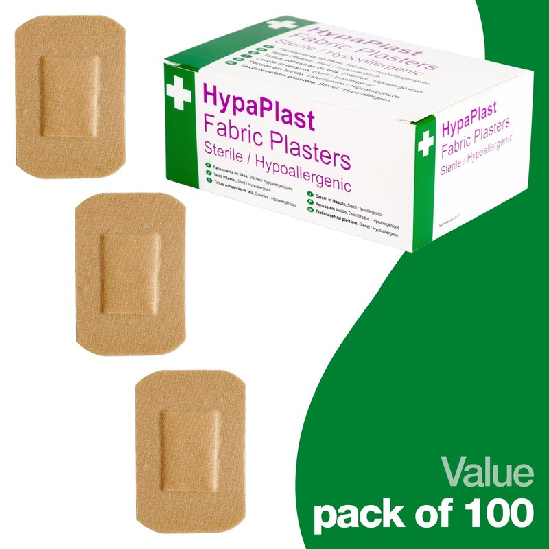 HypaPlast Large Fabric Plasters, 7.2x5cm (Pack of 100) Sterile Hypoallergenic