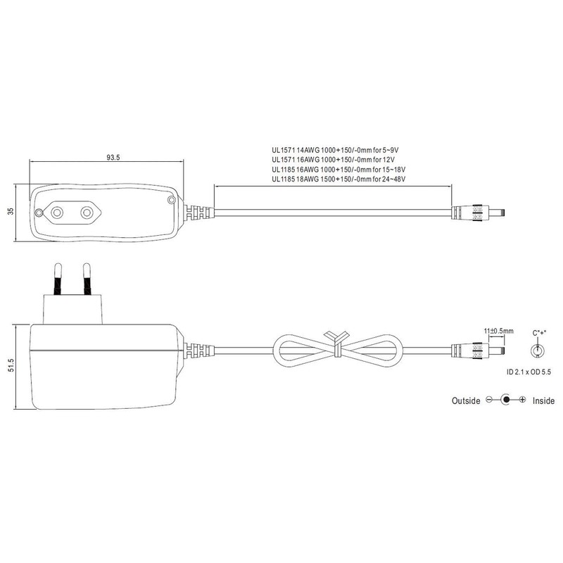 Plug-in Power Supply Slim 60W 12V 5A ; MeanWell SGA60E12-P1J