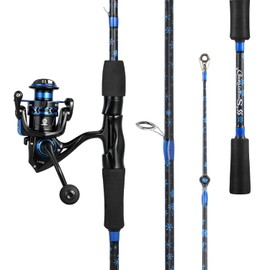 Sougayilang Fiberglass Fishing Rod Reel Combos,Two Pieces Durable and Strong Spinning Pole with Smooth Reel Available for Catching Bass, Trout, Catfish YZ-LXH1.8+SL10