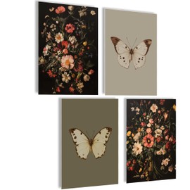 mojoliving Poster Vintage Poster Pictures Kitchen Wall Decoration Living Room Poster Aesthetic Picture Set Wall Pictures Living Room Pictures Vintage Pictures (Vintage Butterfly, Poster Set 4 x A4 (21