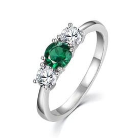 Ladies Solid Sterling 925 Silver 3 stone White Sapphire & Emerald Eternity Ring (U)