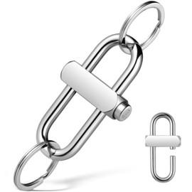 TISUR Car Key Chain, Double Ring, Keychain, Carabiner Hook, Keychain, Stylish, Silver/Carabiner + Stainless Steel Double Ring