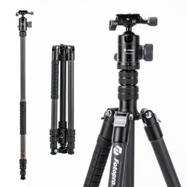 Fotopro 73" Camera Tripod & Detachable Monopod, Carbon Fiber Tripod for Travel, Portable Compact Tripod Stand, Ball Head with QR Plate, Inverted Center Column, Max Load 10kg/22lbs, X-Go Plus E 2