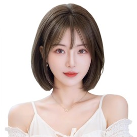 Peacoco Wig, Bob, Front Down, Black Hair, Short, Black Brown, Black, Women's, Cute, Casual, Breathable, Inner Winding, Korean Style, Harajuku Style, Natural Curl Wig, Full Wig, Cosplay, Small Face