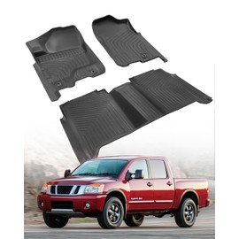 MATiPro Truck Floor Mats for Nissan Titan Crew Cab 2009 2010 2011 2012 2013 2014 2015 - TPE Rubber Front Rear Liner Set All Weather Heavy-Duty Custom Fit Car Interior Accessories 3-Piece Black
