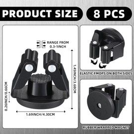 Vercraft 8 Pcs Magnetic Mop Broom Holder Movable Magnetic Broom Holder Rack, Anti Slip Wall Mounted Utility for Cleaning Tools, Garage, Kitchen, Laundry, Garden (Black)