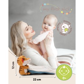 NICI Baby Comforter 22 x 22 cm with Cuddly Toy Tiger - Fluffy Cuddle Blanket for Girls and Boys, Baby Gift for Birth, with Embroidered Lettering "Kleiner Liebling" - 49750