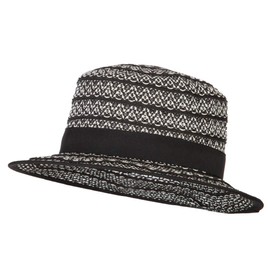 Women's Crochet Weave Paper Braid Boater Hat - Black White OSFM