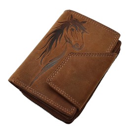 Buffalo Full Leather Womens Purse with Horse-Motif - with RFID & NFC Blocking in Cognac