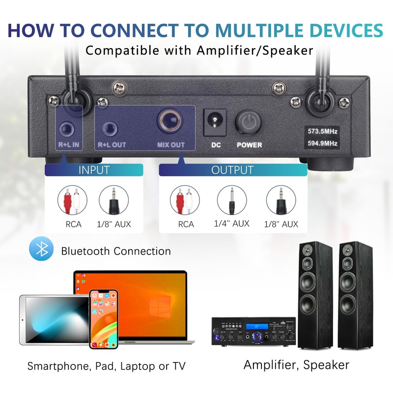 ZERFUN 2 Channel Rechargeable Wireless Microphone System, Pro UHF Metal